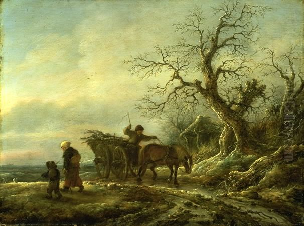 A Winter Scene Oil Painting by Isaac Van Ostade