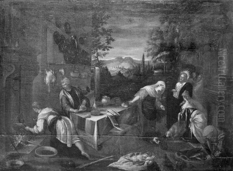 Christ with St Martha and the Virgin Mary Oil Painting by Jacopo Bassano