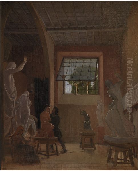 The Sculptor Jens Adolph Jerichau in his Studio in Rome Oil Painting by David Jacobsen