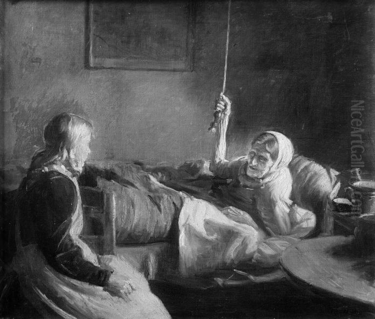 Old Woman in Bed Oil Painting by Michael Peter Ancher