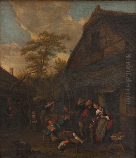 Peasants outside an Inn Oil Painting by Cornelis Dusart