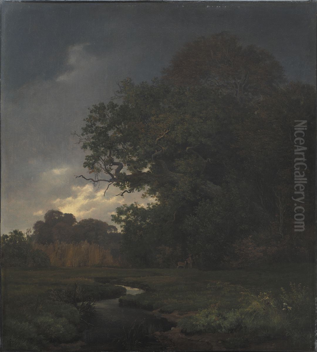 Landscape in Cloudy Weather. Late Afternoon Oil Painting by Johan Lundbye