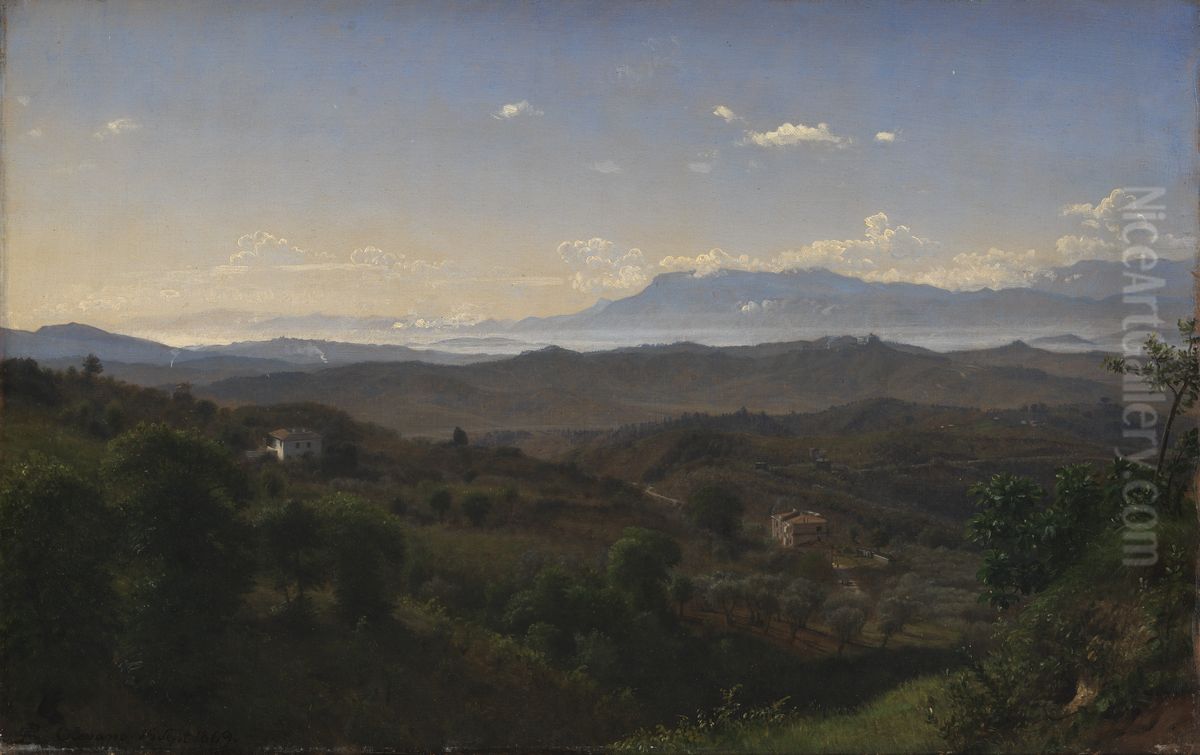 Udsigt over Sacco-dalen sydost for Olevano. I baggrunden Volsci-bjergene Oil Painting by P. C. Skovgaard