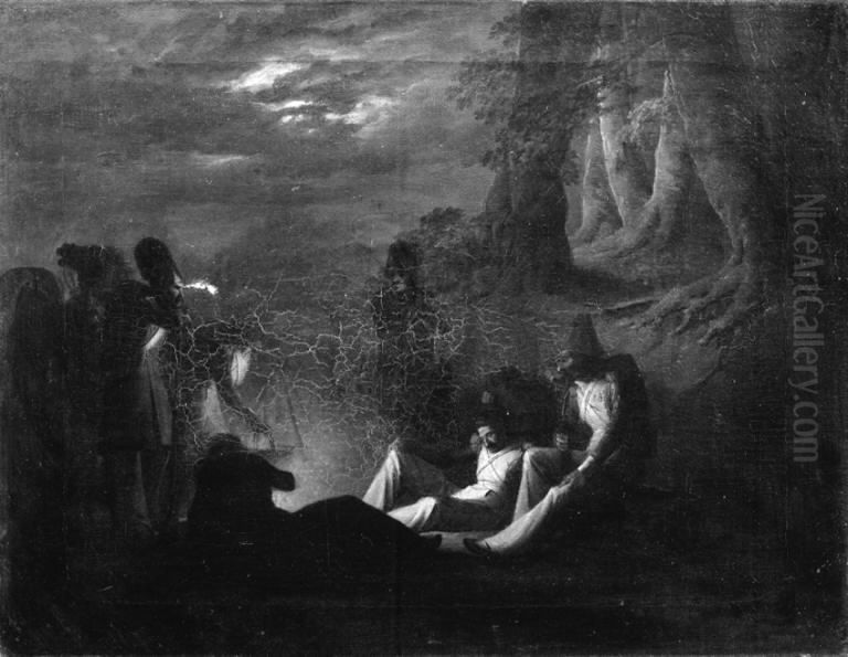 Fransk bivuak ved nat Oil Painting by Jorgen Valentin Sonne