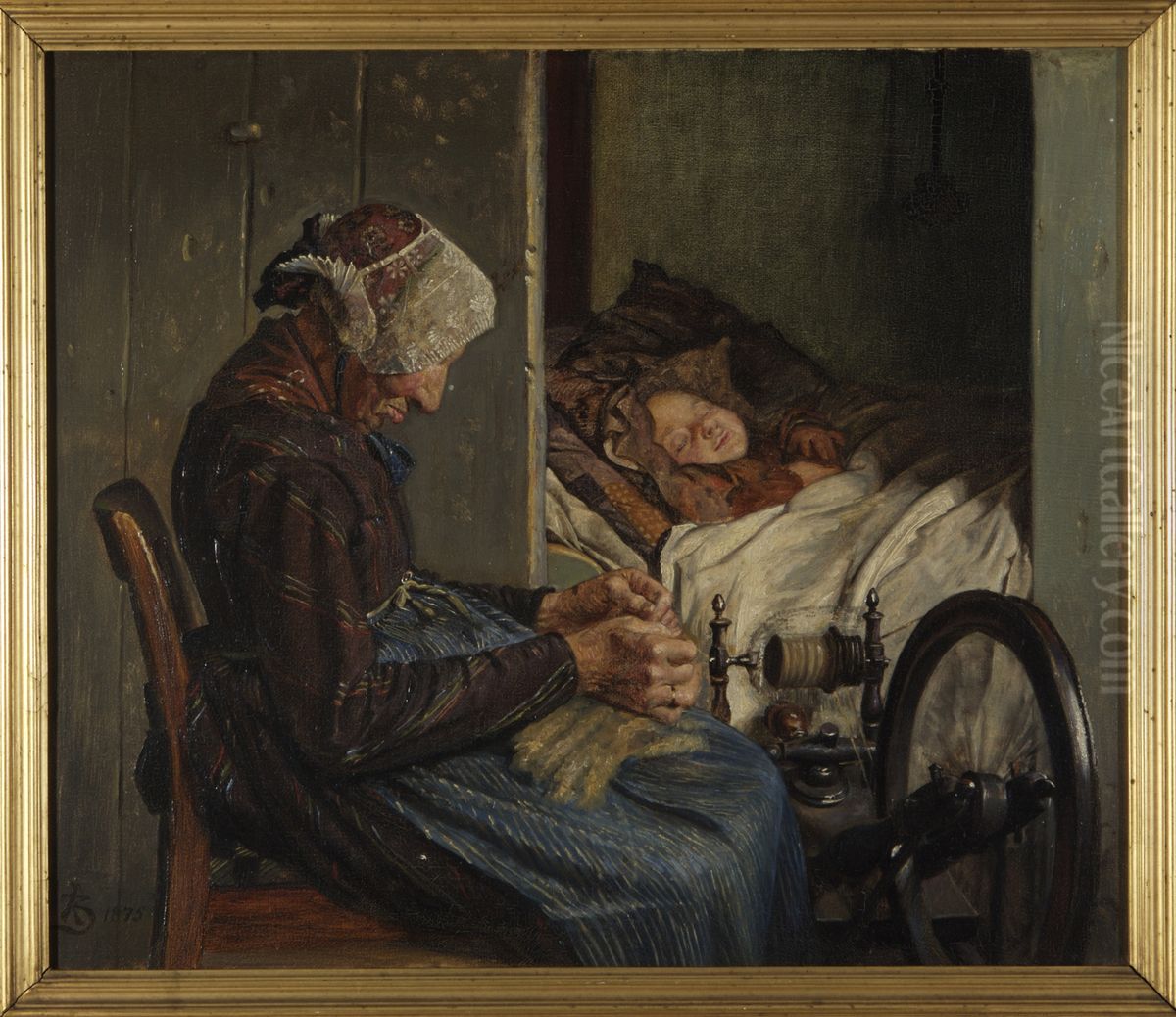 Bedstemoder med sit barnebarn Oil Painting by Kristian Zahrtmann