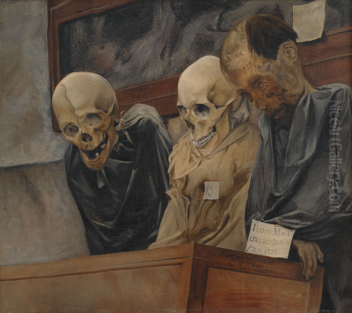 Three Skulls from Convento dei Cappucini at Palermo Oil Painting by Laurits Andersen Ring