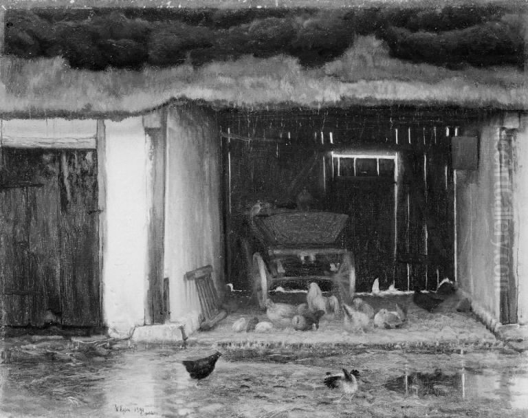 Regnvejr i bondegarden Oil Painting by Vilhelm Kyhn