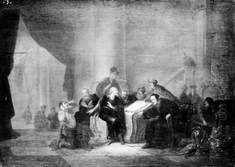 Judas Casts down the Pieces of Silver in the Temple Oil Painting by Jacob Willemsz de Wet