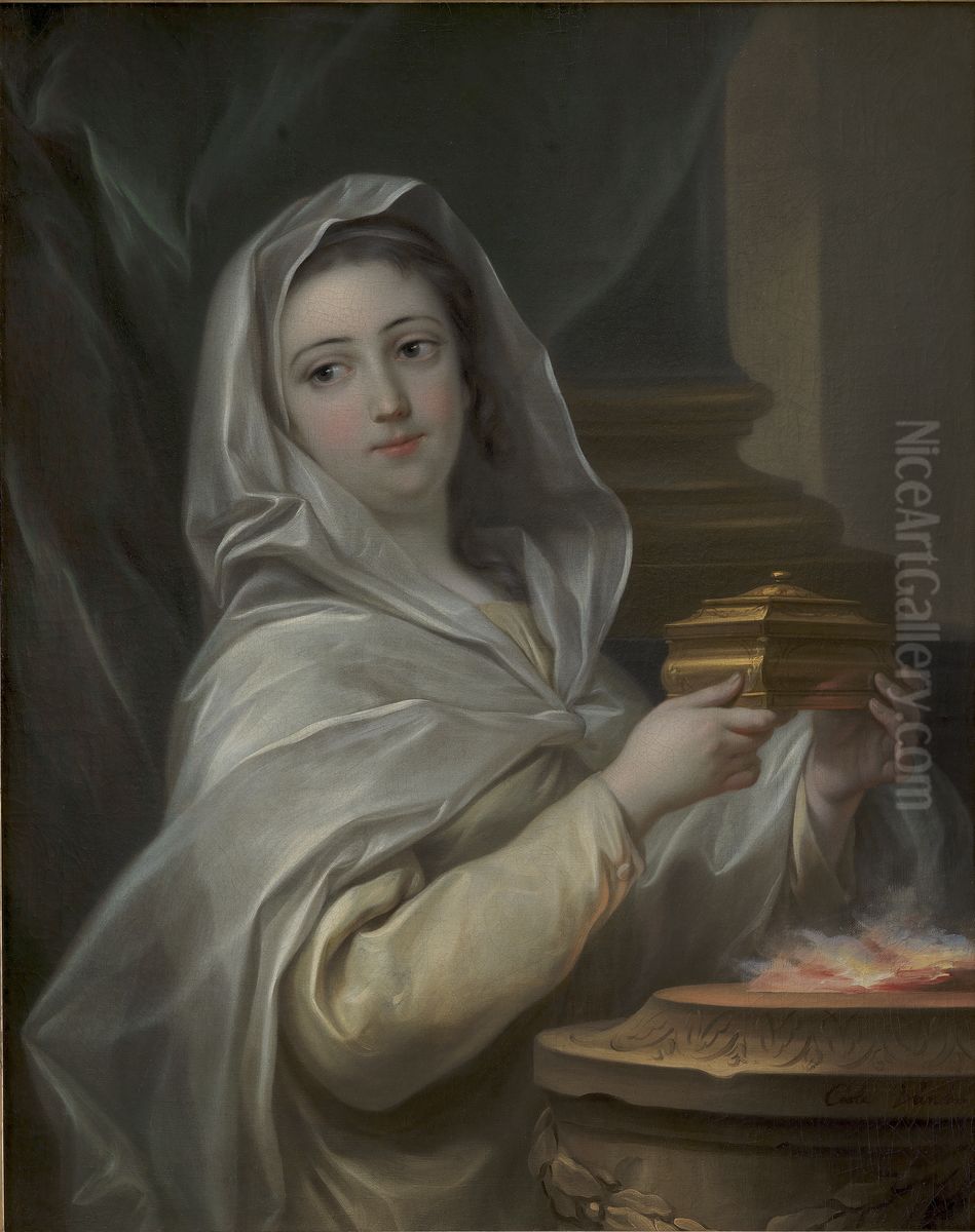 A Vestal. Woman portrayed as a Vestal? Oil Painting by Charles-Andre van Loo