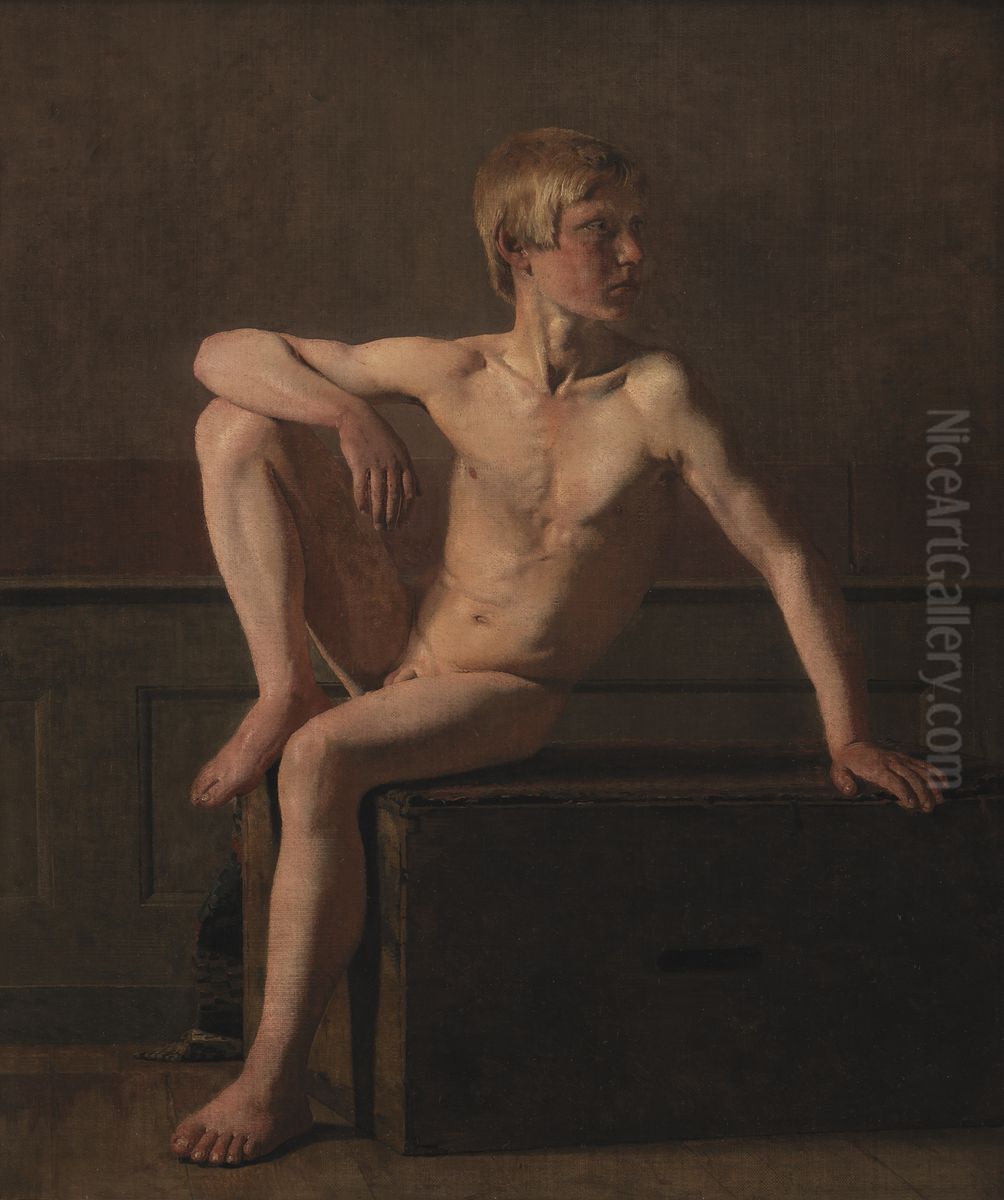 Nude Figure. Sitting Boy Oil Painting by Christen Kobke