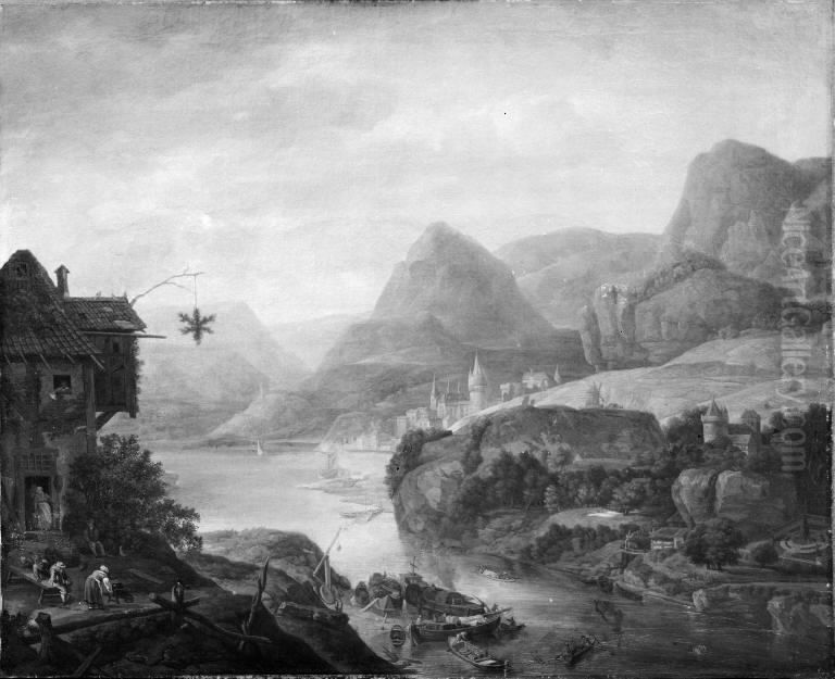 River Landscape Oil Painting by Herman Saftleven