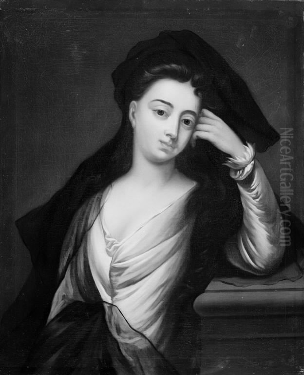 Dame med sort slor Oil Painting by Andreas Moller