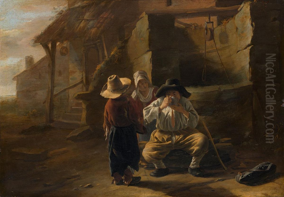 Travellers by a well Oil Painting by Andries Both