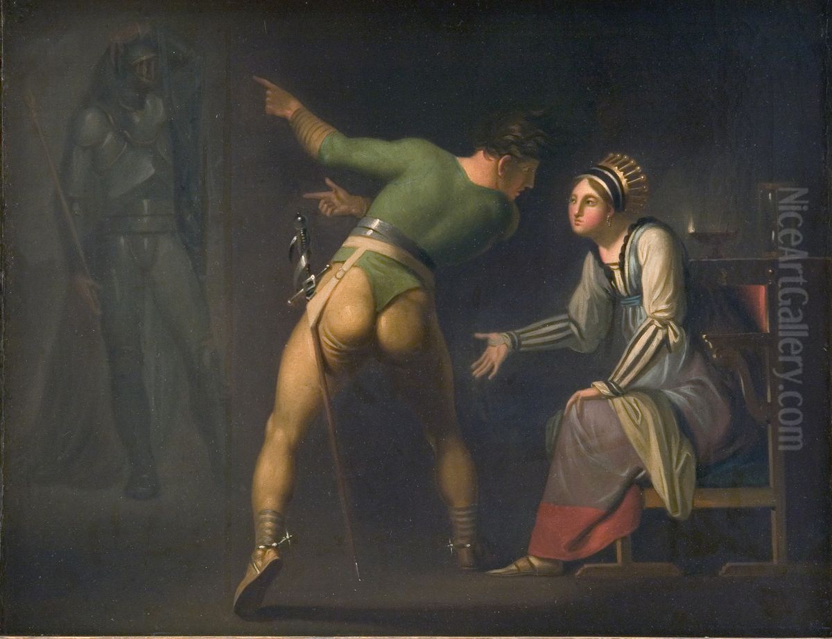 Hamlet hos sin moder Oil Painting by Nicolai Abildgaard