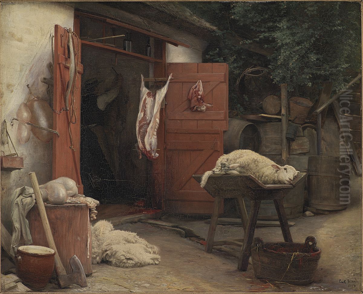 A Slaughterhouse in Hellebaek Oil Painting by Carl Heinrich Bloch
