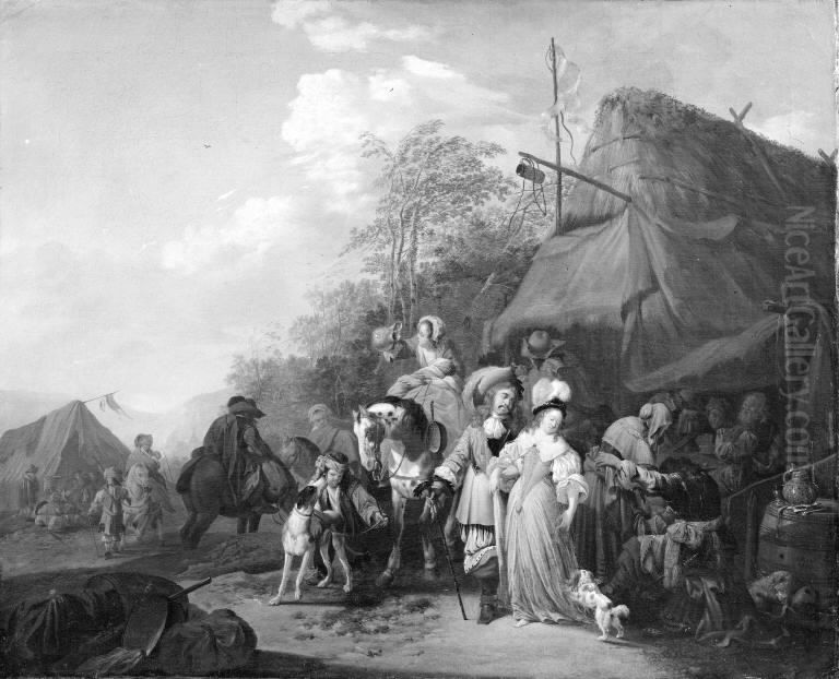 A Camp Oil Painting by Johann Heinrich Roos