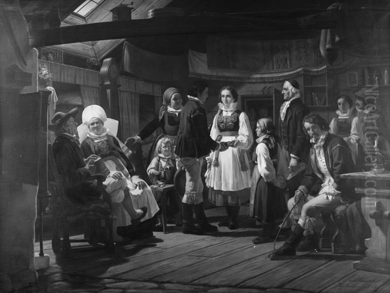 En trolovelse i Herrestad i Skane Oil Painting by Niels Simonsen