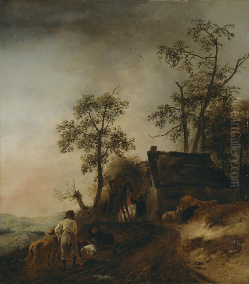 In front of the inn (Country scene with a hunting party) Oil Painting by Philips Wouwerman