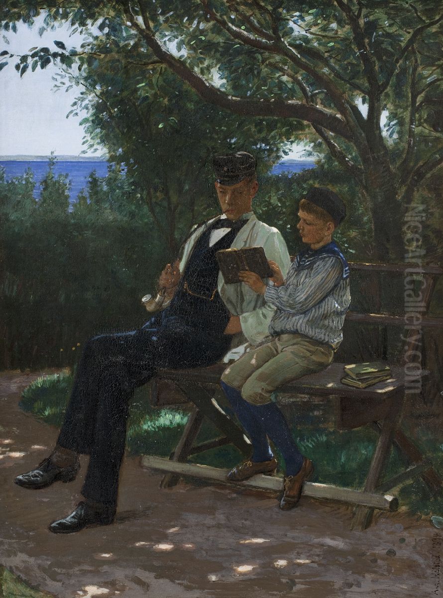 Undervisning pa landet Oil Painting by Axel Helsted