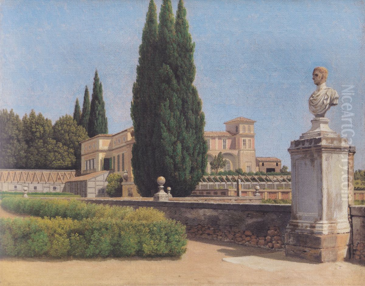 Parti i Villa Albanis have, Rom. Oil Painting by Christoffer Wilhelm Eckersberg