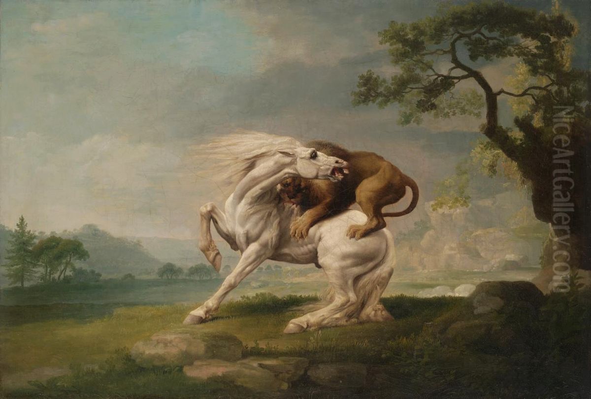 A lion attacking a horse Oil Painting by George Stubbs