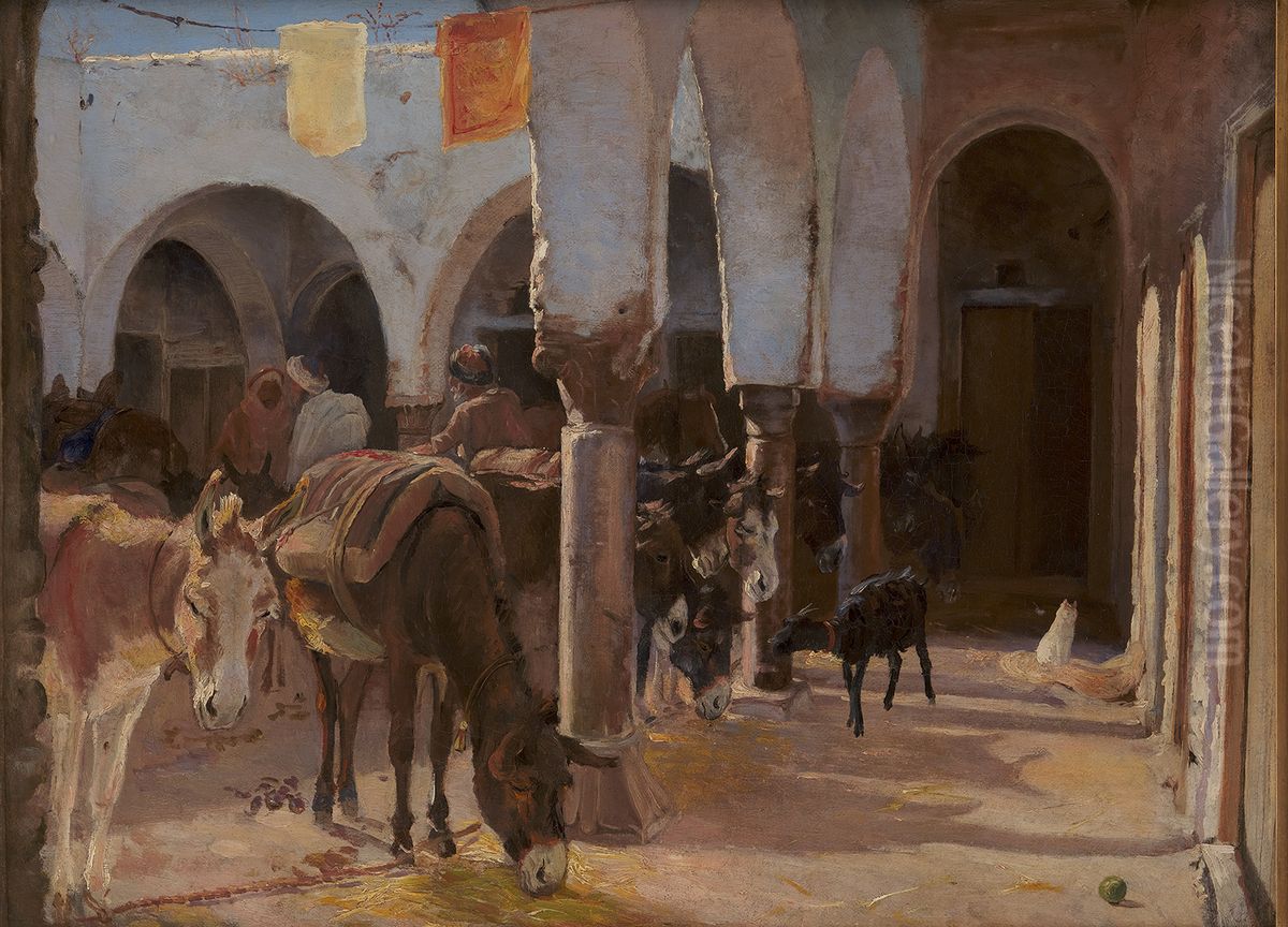AEselstald i Tunis. Oil Painting by Theodor Esbern Philipsen