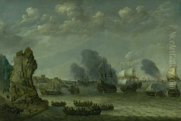 A Battle near a Coast between Spaniards and Disembarking Dutchmen Oil Painting by Abraham Willaerts