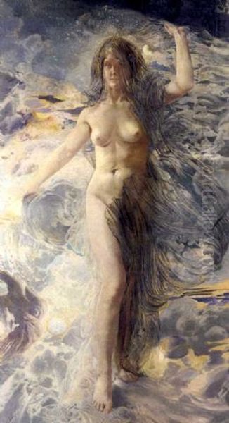 'L'Aurore' ou 'L'Aube arrachant les Tenebres' Oil Painting by Leon Frederic