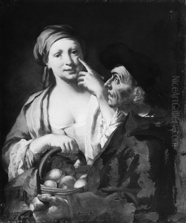 A Girl with Beetroots in a Basket Oil Painting by Domenico Maggiotto