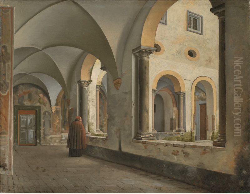 The Cloisters of the Franciscan Monastery Santa Maria in Aracoeli in Rome Oil Painting by Christoffer Wilhelm Eckersberg