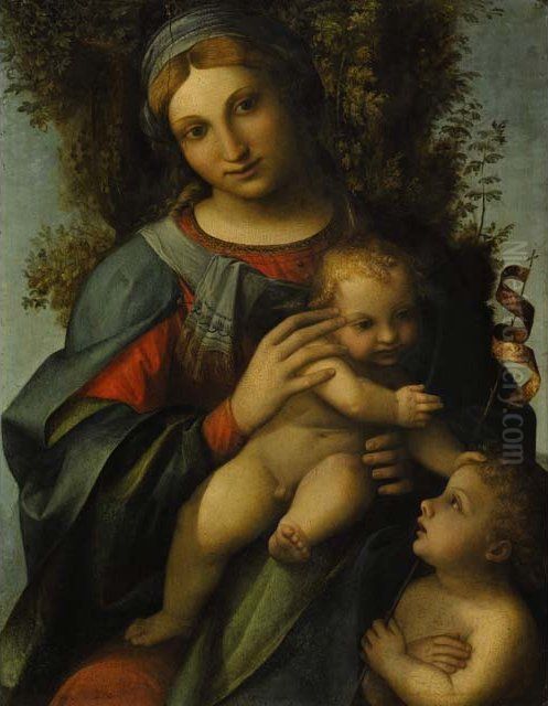 Madonna and Child with infant St John the Baptist Oil Painting by Antonio da Correggio