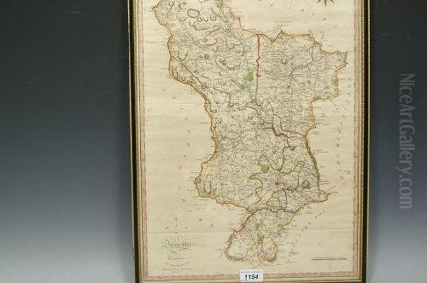 1805 Derbyshire Map, Hand Coloured, 52cm X 36cm Oil Painting by John Cary