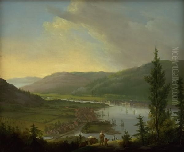 Udsigt over Drammen i Norge Oil Painting by Christian August Lorentzen