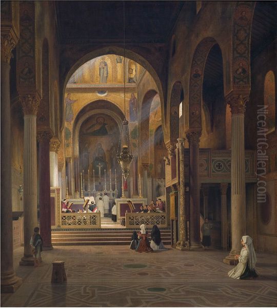 Interior of the Capella Palatina in Palermo, Italy Oil Painting by Martinus Rorbye
