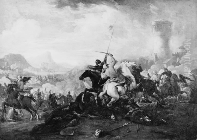 Battle Scenery Oil Painting by Johann Philipp Lemke