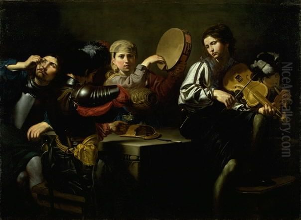 Musical Company Oil Painting by Valentin De Boulogne