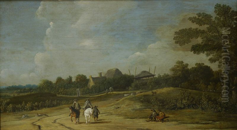 Landscape with Riders on a Sandy Road Oil Painting by Pieter Post