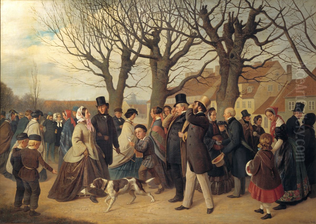 Pa Kobenhavns Vold aftenen for Store Bededag. Oil Painting by Andreas Herman Hunaeus