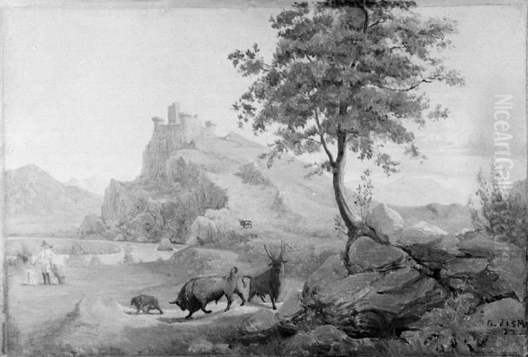 Italiensk landskab Oil Painting by Herman Wilhelm Bissen