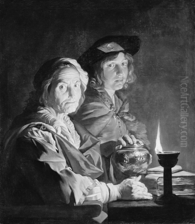 An Old Woman and a Youth by Lamplight Oil Painting by Matthias Stom