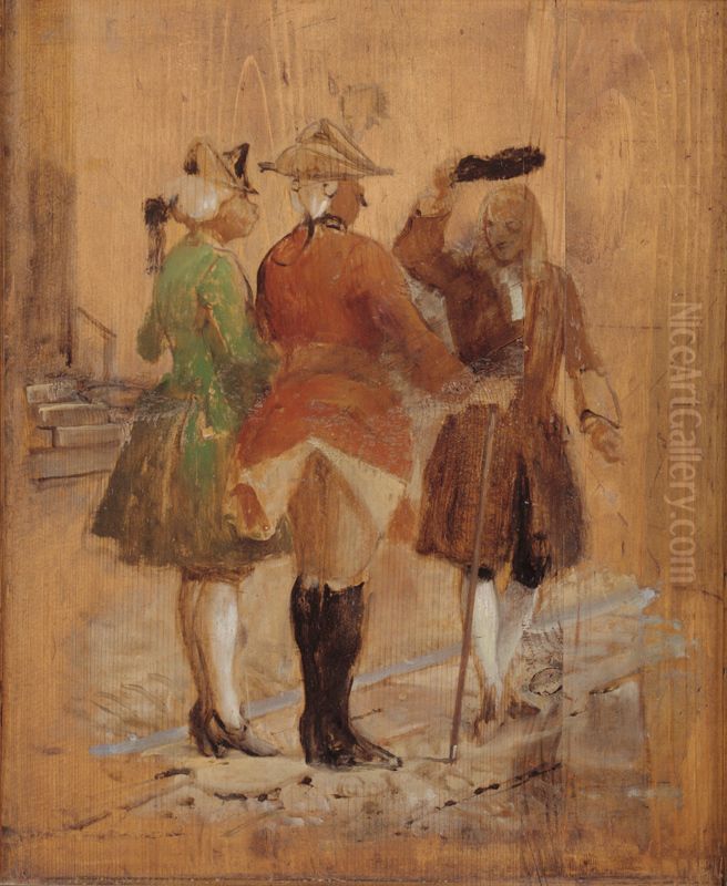 Holberg gar af vejen for Jacob von Thyboe og Jean de France Oil Painting by Wilhelm Marstrand