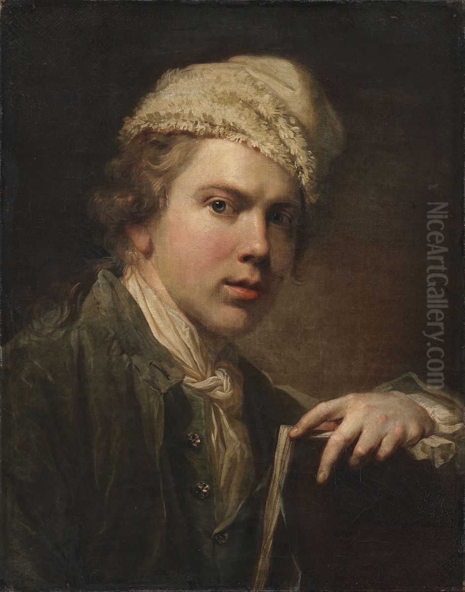 Self-portrait with Portfolio Oil Painting by Jens Juel