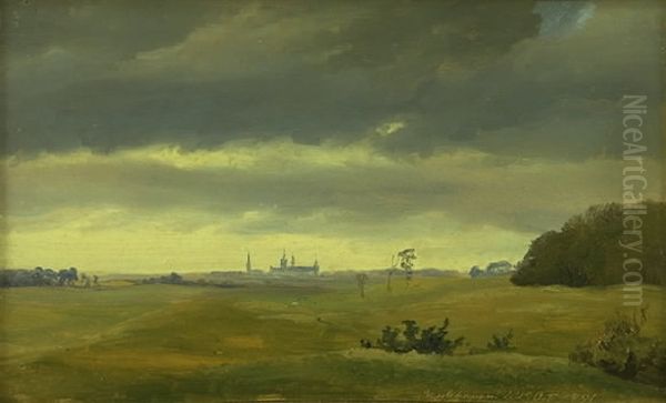 Udsigt fra Hestevangen mod Frederiksborg Oil Painting by Johan Lundbye
