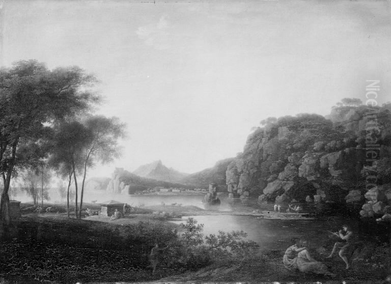 Arcadian Landscape. Motif from Baia in Italy Oil Painting by Jens Juel