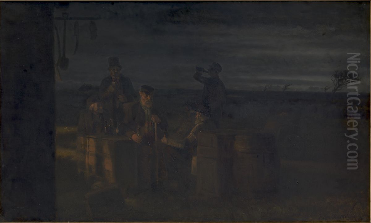 Vestjyder uden for hokeren Oil Painting by Hans Smidth