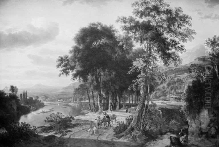 Southern Landscape, Sunset Oil Painting by Johannes Lingelbach