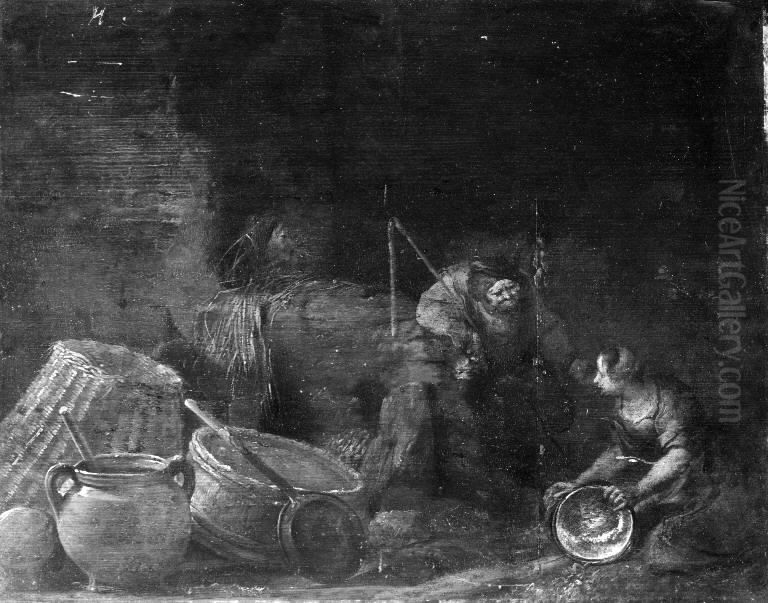 A Kitchen Maid at Work Oil Painting by Herman Saftleven