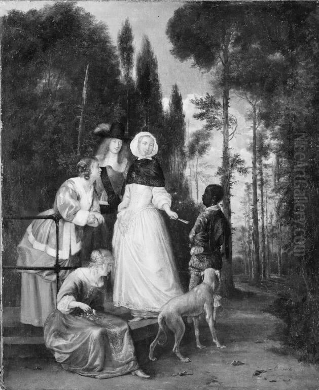 Conversation in a Park Oil Painting by Eglon van der Neer