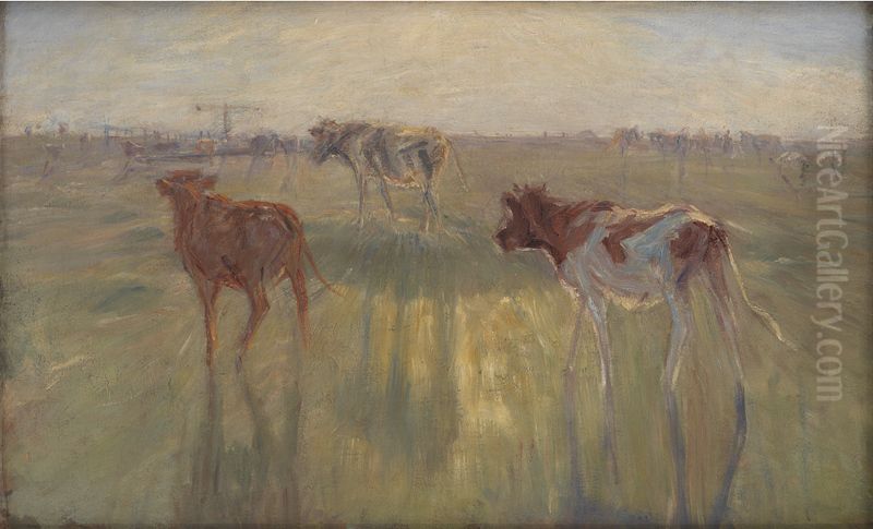 Cattle Seen against the Sun on the Island of Saltholm Oil Painting by Theodor Esbern Philipsen