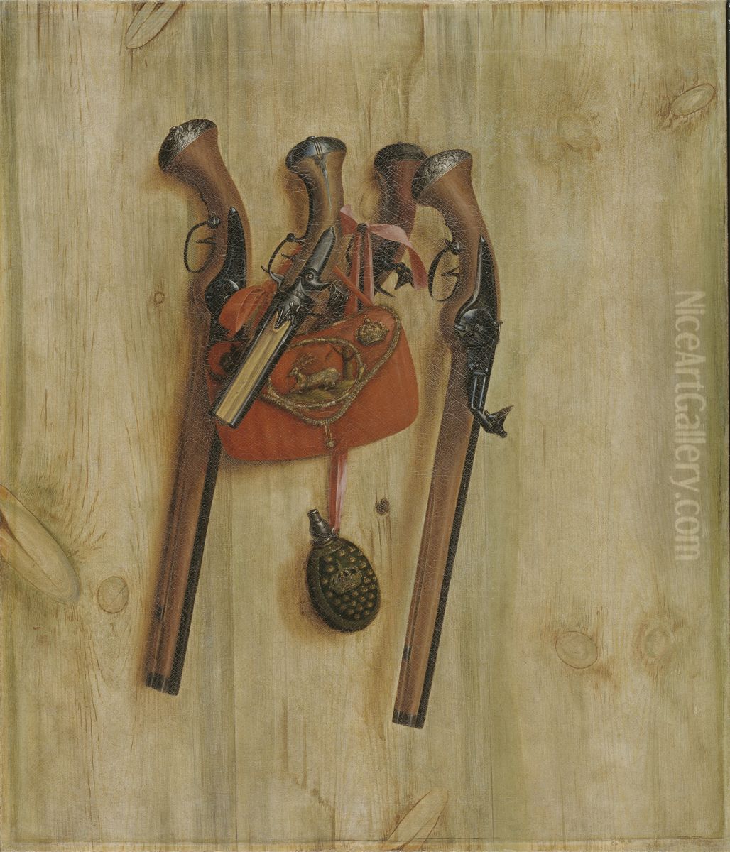 Trompe l'Oeil with Pistols Oil Painting by Cornelis Norbertus Gijsbrechts